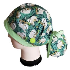 Sloths Ponytail Scrub / Surgical Hat, Medical Hat, Nurses or Doctors Hat, Chemo